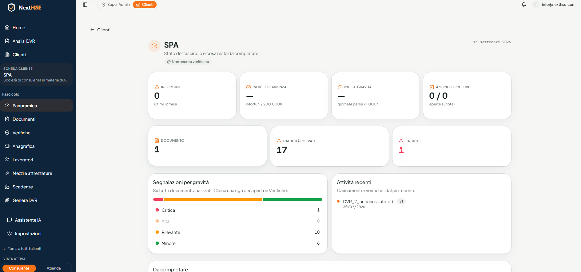 NextHSE — Panoramica cliente
